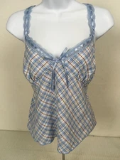 No Boundaries Cami Top Women Size XL Blue White Brown Plaid Tank New w Tags