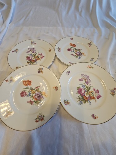 Union K Porcelain Floral Round Plates Set of 4 Made in Czechoslovakia