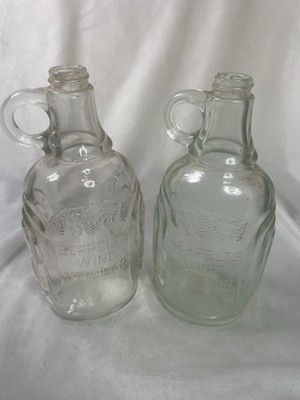 Pair 1950 s Vintage Seppelts Wine Vinegar Glass Bottles Jugs Grapes 17cm