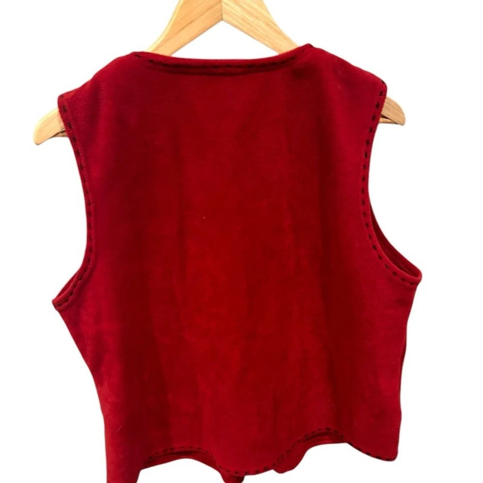 Carolyn Taylor Vintage Christmas Vest Fleece Red XL Holiday Ugly Sweater Button - Image 2 of 4