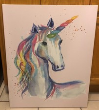 Unicorn Canvas Picture Wall Art, Rainbow Pastel Nursery Decor, Kids Room Print