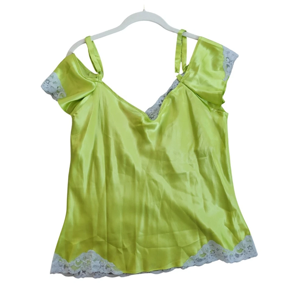 De Colección Babydoll Seda Cami Top Manga Mujer Talla Grande Y2K Verde Encaje Coqueta Hada Foto 2 de 4