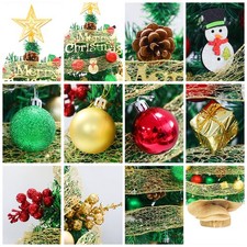 A2FT Tabletop Christmas Tree With Top Star Red Green Balls Ribbon Mini