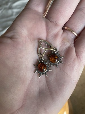 Ian & Valeri Co. Bernstein Ohrhänger Sonne 925 Sterling Silber Hebel hinten lesen