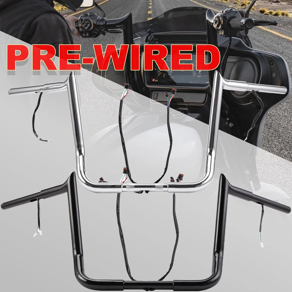 10 12 14" Pre-Wired Meathook Bar Handlebar For Harley Street Glide Electra Glide Foto 2 de 4