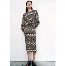 Zara Printed Cut-Out Detail Midi Dress Size L 4437/063