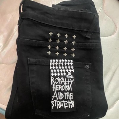 Ksubi Men's Black Denim Jeans, Logo Studded, Solid, Pockets Regular Fit