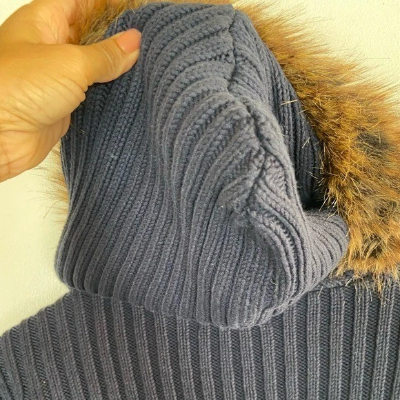 Cárdigan suéter con capucha de piel sintética tejido con cable Bass para mujer XL azul años 90 Y2K Bella Foto 4 de 4