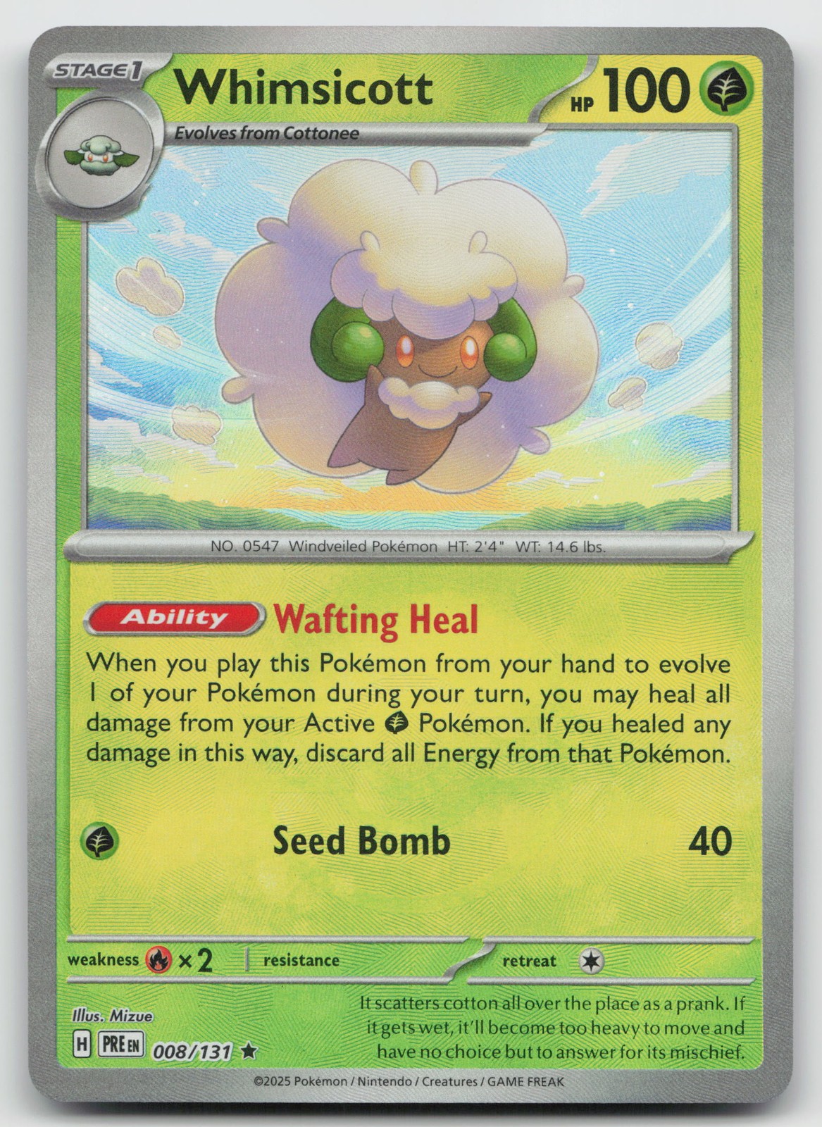 Whimsicott (Master Ball Pattern) Rare SV: Prismatic Evolutions 008/131 NM