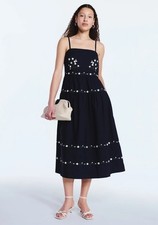 Free Assembly Embroidered Midi Dress Dark Navy S (4-6) 100% Cotton NWT  Pockets