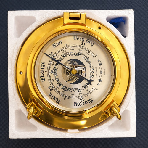 Vintage Brass Barometer Nautical Porthole Marine Weather Instrument 8” Ship