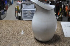 Vtg KER Sweden Enamelware Water Milk White Pitcher Blue Trim Handle 11” Country