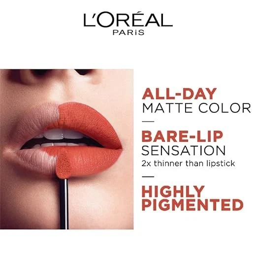 L'Oréal Paris Lipstick, Liquid Format with Matte Finish, Oil-In-Water Formula, B - Image 3 of 4