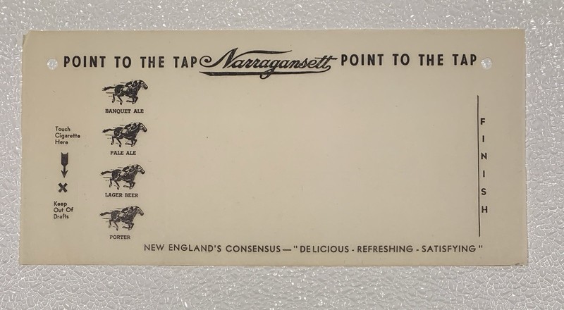 NARRAGANSETT BEER POINT TO THE TAP 30'S CIGARETTE HORSE RACING TRACK GAME RI