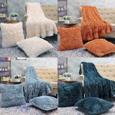 Shaggy Faux Fur Throw Blanket with Pillow Covers – Soft, Warm
