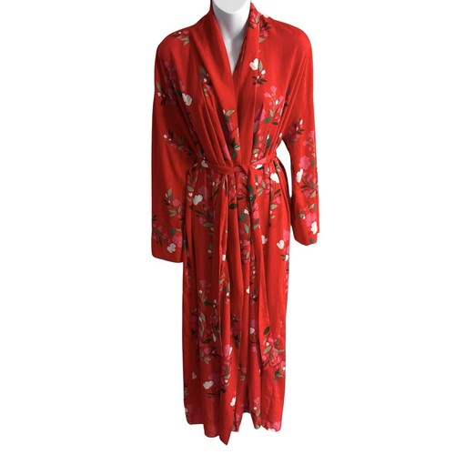 ZARA Kimono Morgenmantel Kleid hell geblümt rot fällt groß aus atemberaubend
