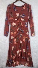 ASTR The High-Low Red Floral Ruched Midi Maxi Dress Sz L Asymmetrical