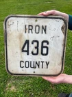 Vintage 1920's Iron County Michigan Highway 436 Gas Oil 16" Embossed Metal Sign