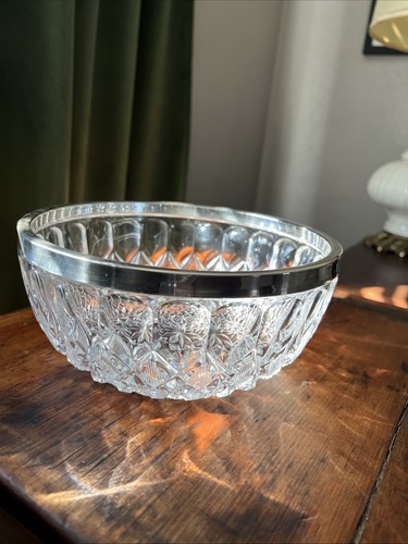 VTG 8.25inch Silver Plated Heavy Cut Crystal Bowl High Light Reflection - Picture 2 of 7