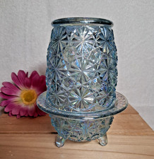 VTG. LE. SMITH IRIDESCENT ICE BLUE DAISY & BUTTON FAIRY LAMP *RARE MARKED MINT*