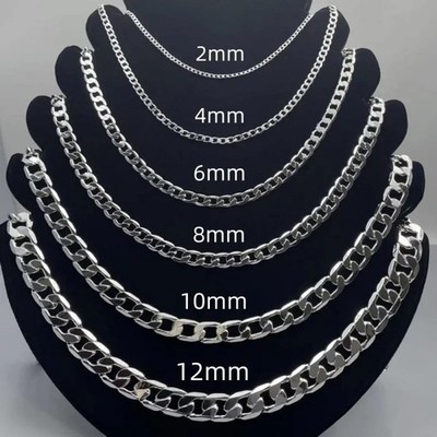 925 Sterling Silver Chain Necklace Unisex Curb Link Silver Chains 2mm-12mm 16-30