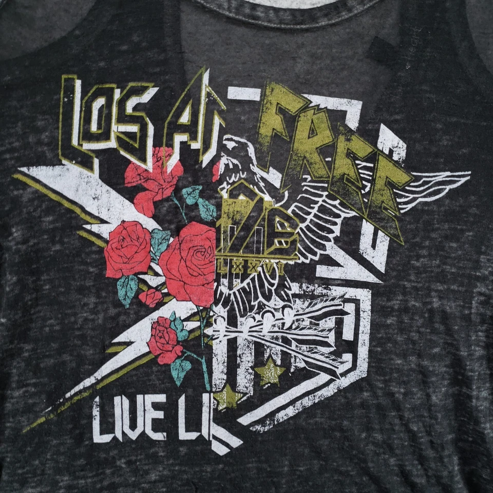 Derek Heart Feminino L Preto Cinza Burnout Motociclista Rock Tank com Buraco de Fechadura Traseiro Rosas - Imagem 2 de 4