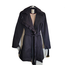 Elevenses Anthropologie Womens Trench Coat Sz 0 Blue
