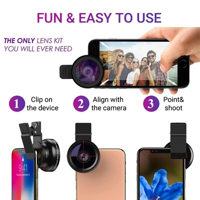 0.45x Wide Angle & 12.5x Macro Lens Kit for Smartphones HD Camera Lenses + Clip