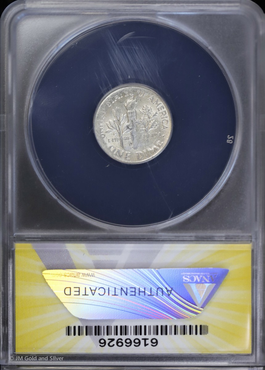 1964 D Roosevelt Dime ANACS MS 62 | Struck on Thin Blank Weight