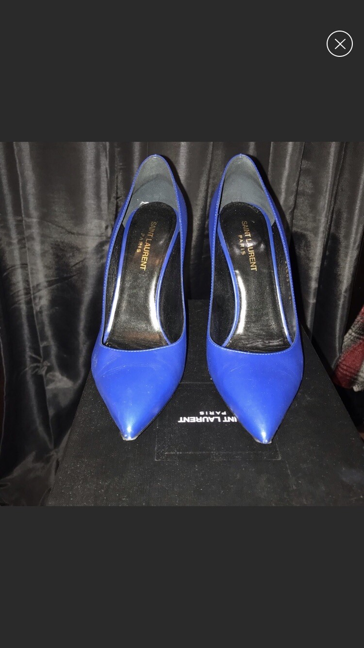 Décolleté classiche a punta in pelle blu Saint Laurent taglia 39 5 9 5