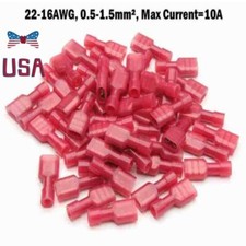 Gauge Red Nylon Insulated Spade Connector Wire Crimp Female Terminals AWG22-16