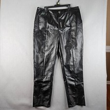 Pretty Little Thing Faux Leather Pants Womens Size 16 Black PU Split Hem Trouser