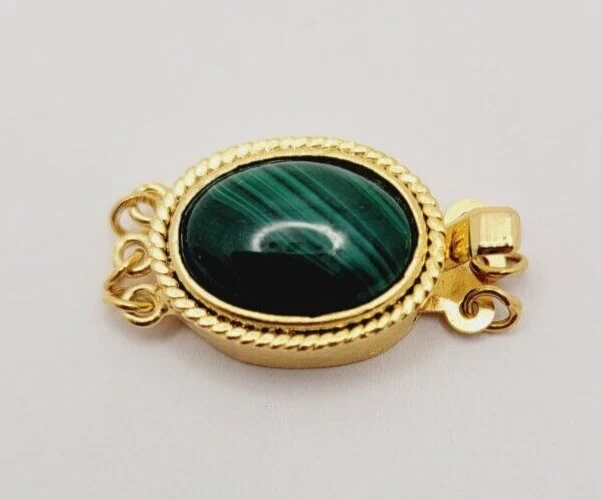 Gold Tone Box Clasp for Necklace or Bracelet with Beautiful Oval Green Stone - Image 2 of 4