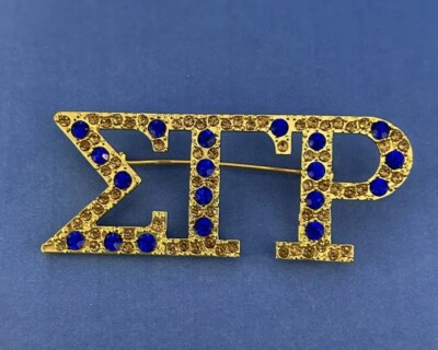 Sigma Gamma Rho Crystal Letters Brooch Pin Rhoyal and Gold