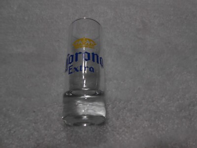 Corona Extra -4'' Shot Glass Tall Clear w/ Blue & Yellow
