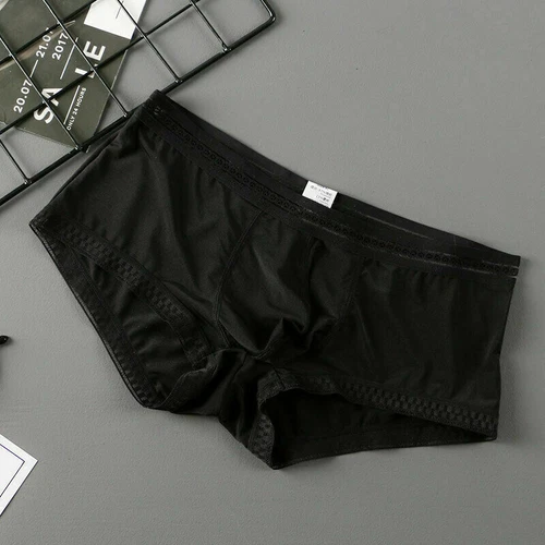 Men's Underwear Men's Shorts With Lace Low-Rise U Pouch Boy Panties Ice Silk - Picture 5 of 18