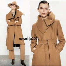Zara Mid-camel Manteco Wool Blend Wraparound Collar Belted Coat Size S