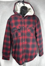 Boston Trader's Women's Red/Black Plaid Fleece-Lined Shacket Hood SIZE MEDIUM