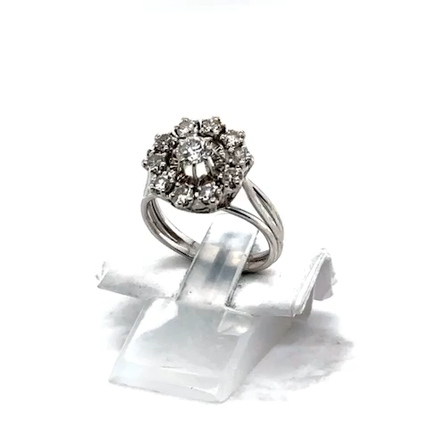 18K 750 Whitegold 1,33 Ct.T Diamond Cluster Ring RG 52 53 Neuw Unikat Damenring - Video 1 of 1