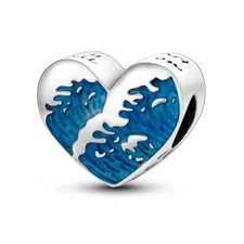 MULA European 925 Silver Charms AAA CZ Enamel Heart Waves For Women Bracelets