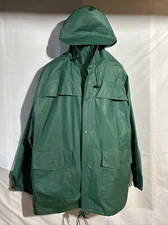 Nice . Rainfair Full Length W/ Attached Hat Gear  Rain Coat Sz XL / Green