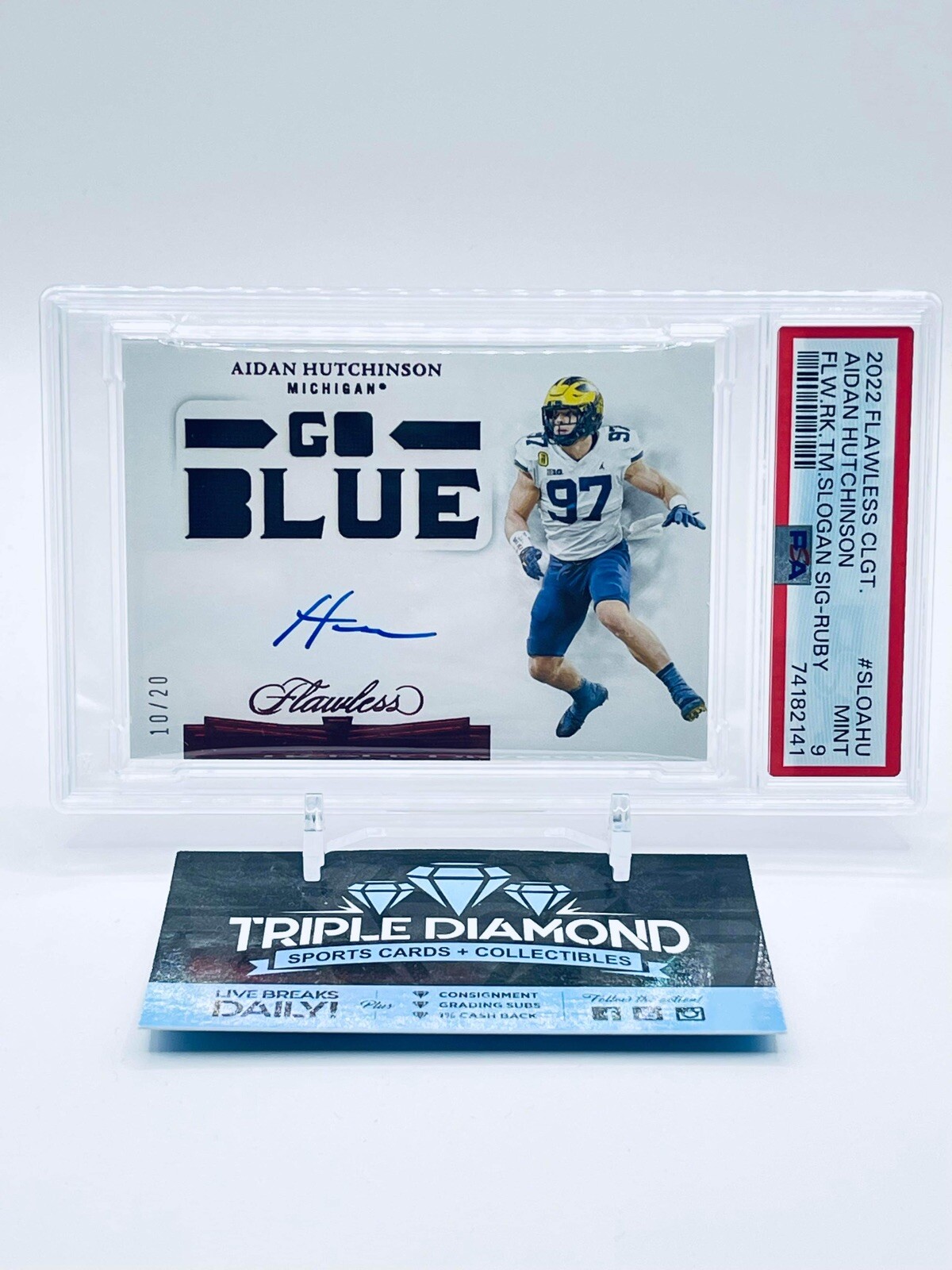 Aidan Hutchinson Panini Flawless Collegiate Flawless Rookie Team Slogan Signatures #SLOAHU Emerald