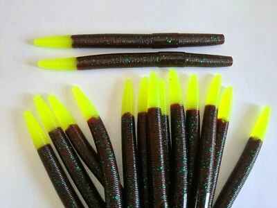 DOLITTLE & FISHMORE 40 pk 5" Senko-style Worm-RED BUG CHARTREUSE TIP-Soft Plastic SCENT & SALT-USA