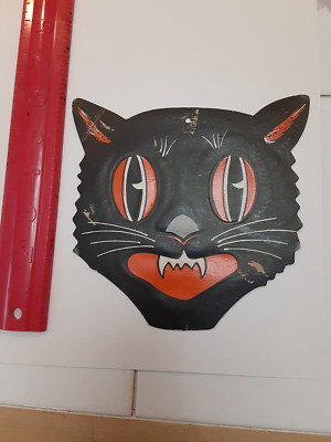 Old Vintage Halloween Cardboard Diecut Die Cut Out Black Cat Beistle 1960-70s c