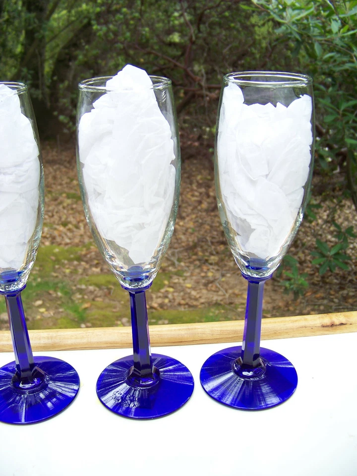 Flautas de champán - Azul cobalto - Tallo cuadrado - Juego de cuatro (8 disponibles) Foto 3 de 3