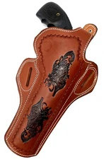 For COLT ANACONDA .44 MAG 8," Right Hand Tooled Leather Thumb Break Belt Holster