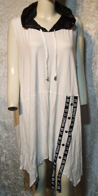 TREDY WEISS KAPUZE LEDEROPTIK EDLES BI BI STRETCH TUNIKA KLEID  Gr. 48 50 52