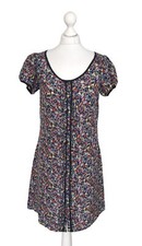 Therapy 100% Pure Silk Tea Dress Black Ditsy Floral Size S / UK 8 Vintage Y2K