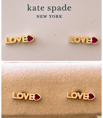 Kate Spade Love Heart Stud Earrings, Red- Gold tone, NWT $49
