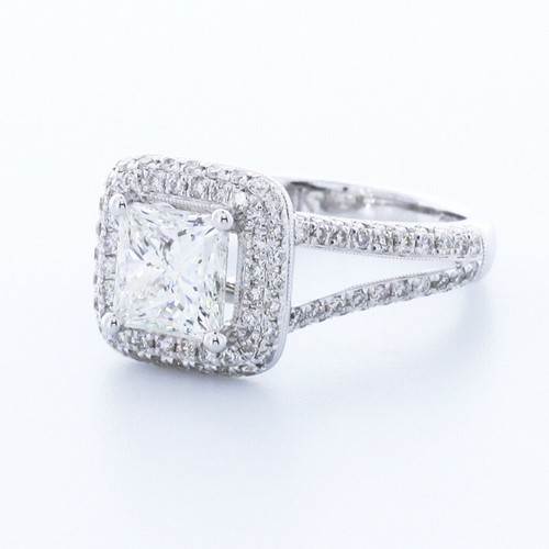 3.1 CTW NATURAL DIAMOND G/VS1 PRINCESS CUT 18K WHITE GOLD PRONG HALO ACCENT RING - Picture 2 of 17